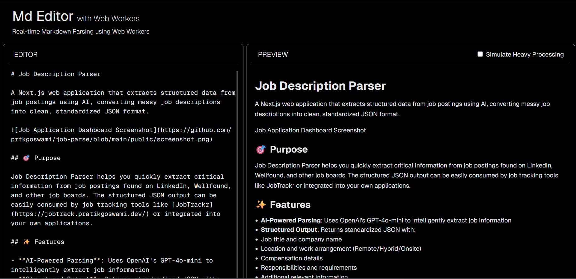 Md Editor with Web Workers