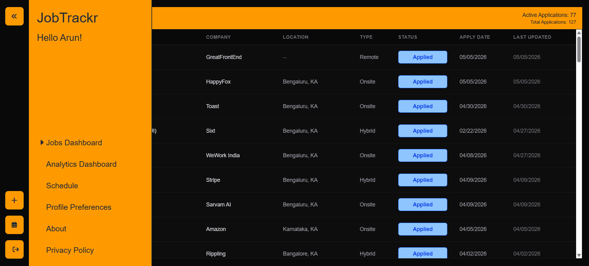 Job Application Tracker Screenshot